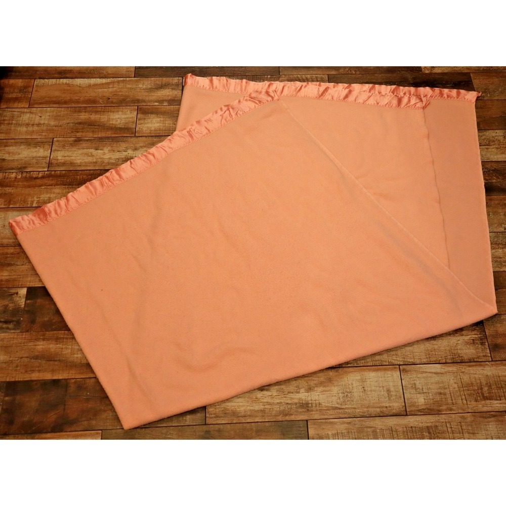 Vintage Faribo Blanket Satin Trim Brown 85" X 84" Faribault Woolen Mills Pink